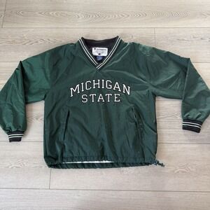 Vtg Nike Michigan State Spartans Center Swoosh Pullover Windbreaker Jacket Large